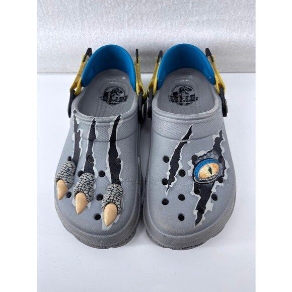 Crocs Classic All Terrain Clog Jurassic World Grey Velociraptor Kids Sz J 1 Rare - Picture 1 of 8